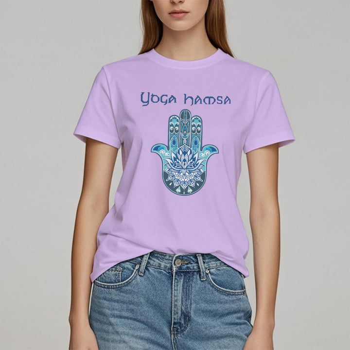 Olivenorma Blue Yoga Hamsa Print Comfort T-Shirt