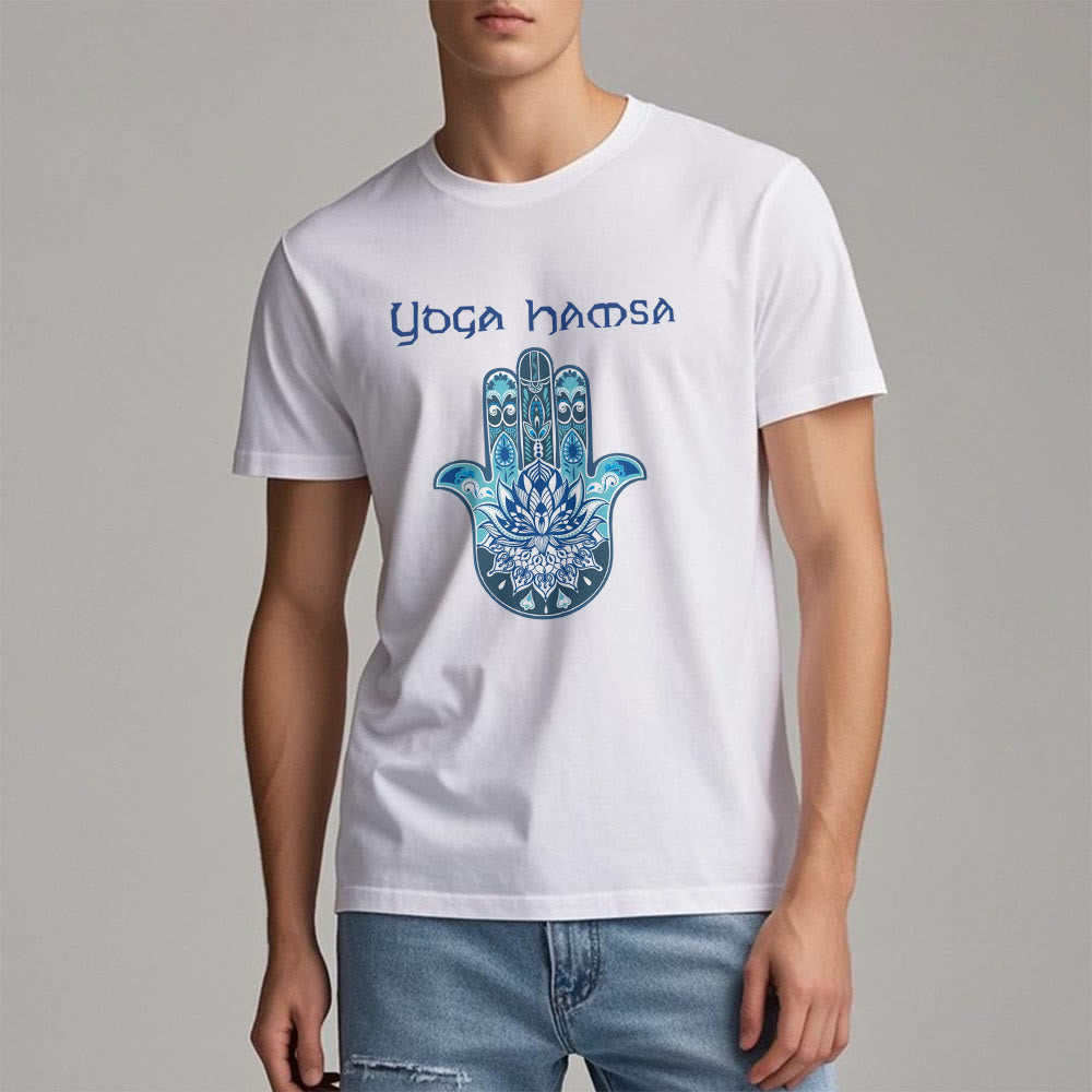 Olivenorma Blue Yoga Hamsa Print Comfort T-Shirt