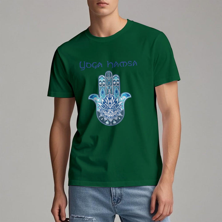 Olivenorma Blue Yoga Hamsa Print Comfort T-Shirt