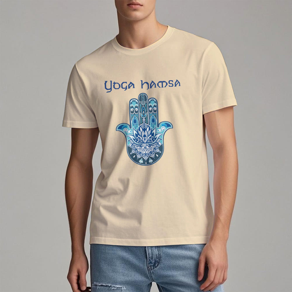 Olivenorma Blue Yoga Hamsa Print Comfort T-Shirt