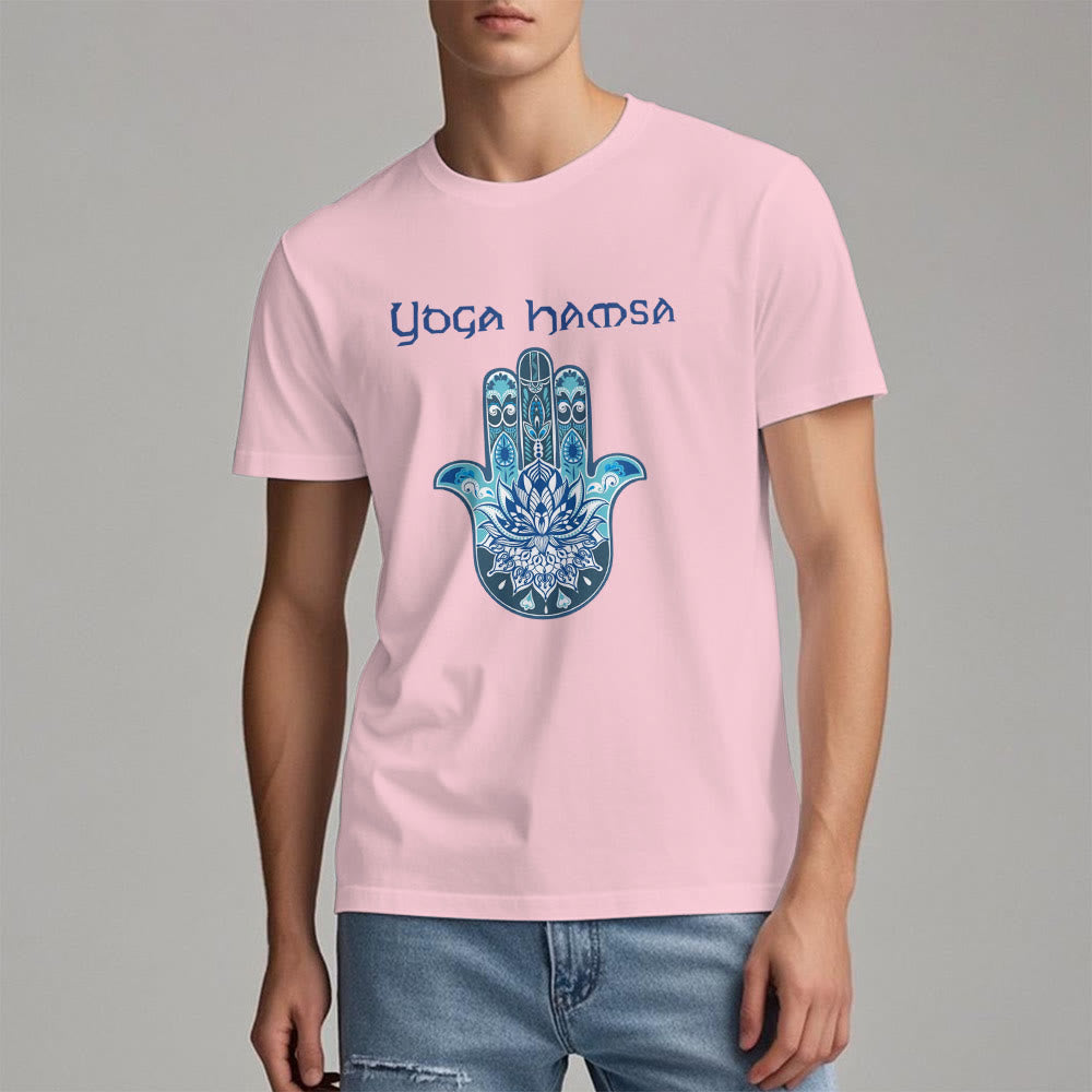 Olivenorma Blue Yoga Hamsa Print Comfort T-Shirt