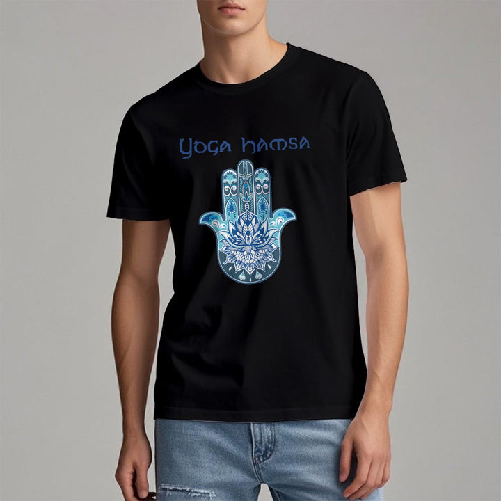 Olivenorma Blue Yoga Hamsa Print Comfort T-Shirt