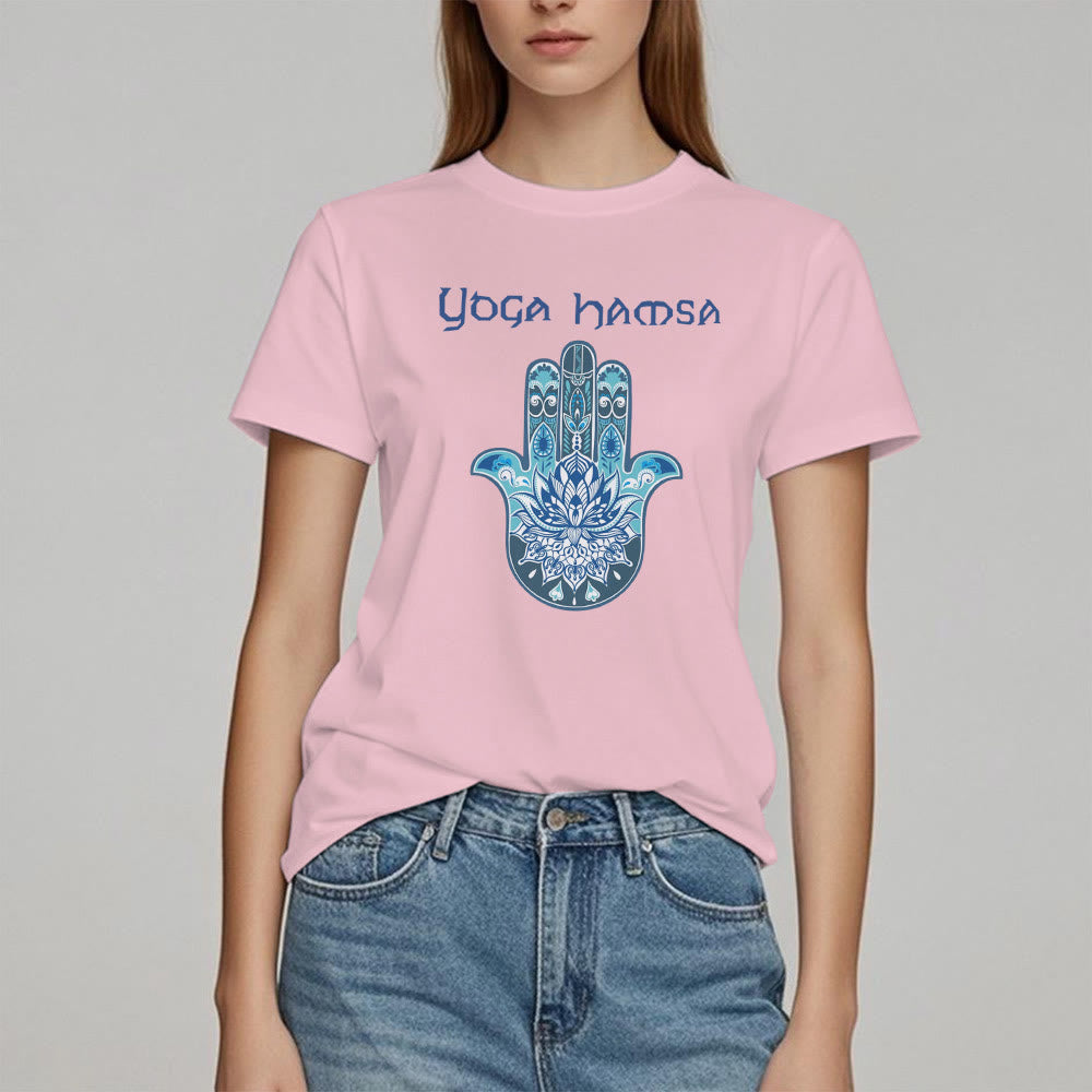 Olivenorma Blue Yoga Hamsa Print Comfort T-Shirt