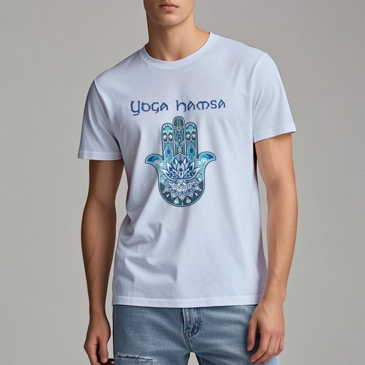 Olivenorma Blue Yoga Hamsa Print Comfort T-Shirt