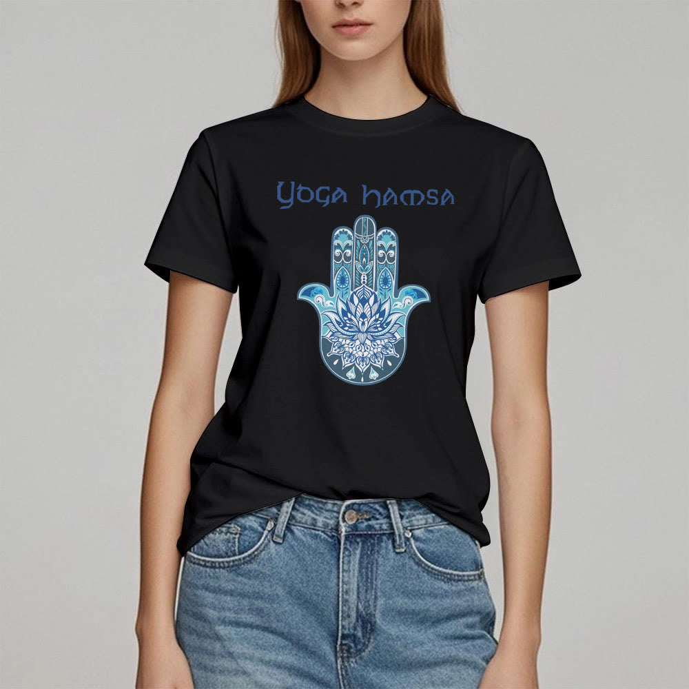 Olivenorma Blue Yoga Hamsa Print Comfort T-Shirt