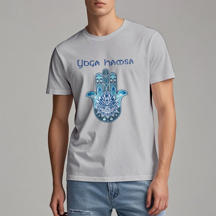 Olivenorma Blue Yoga Hamsa Print Comfort T-Shirt