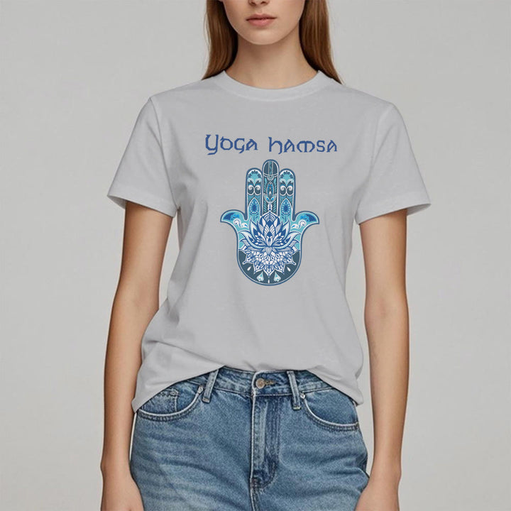 Olivenorma Blue Yoga Hamsa Print Comfort T-Shirt