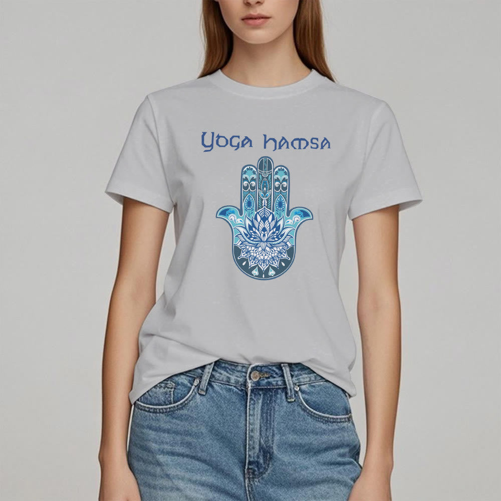 Olivenorma Blue Yoga Hamsa Print Comfort T-Shirt