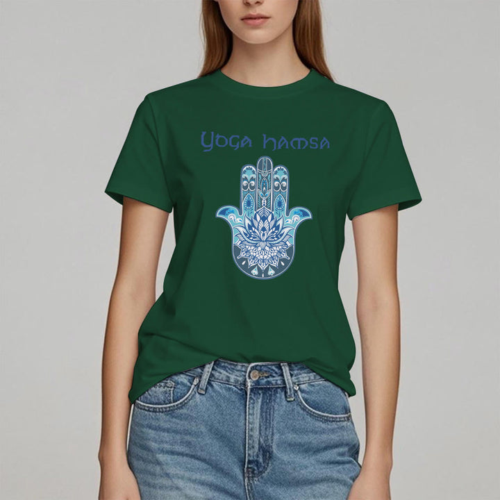 Olivenorma Blue Yoga Hamsa Print Comfort T-Shirt