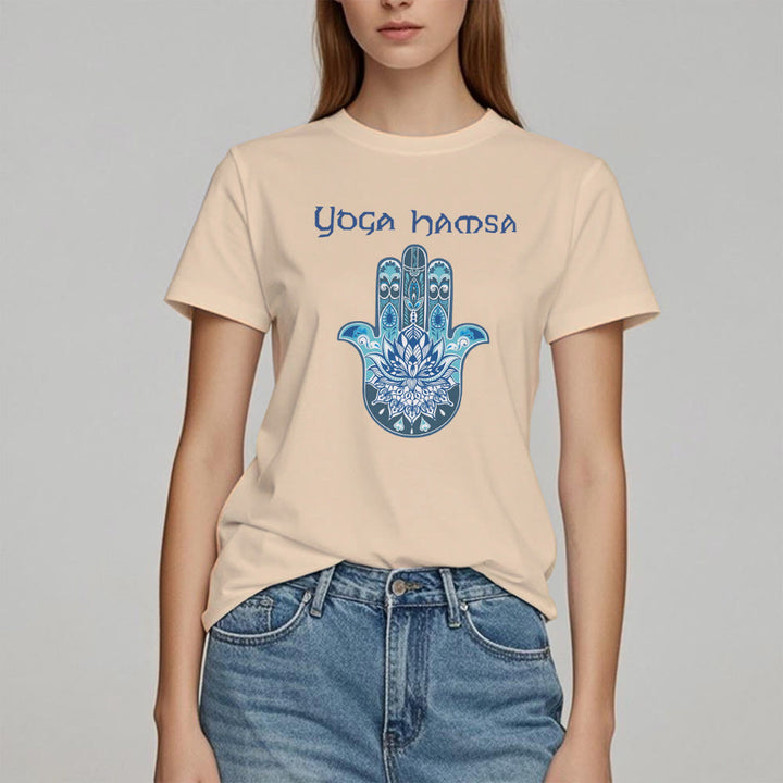 Olivenorma Blue Yoga Hamsa Print Comfort T-Shirt