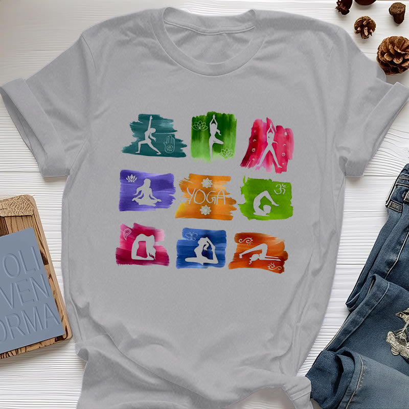 Olivenorma Yoga Poses Colorful Print T-Shirt