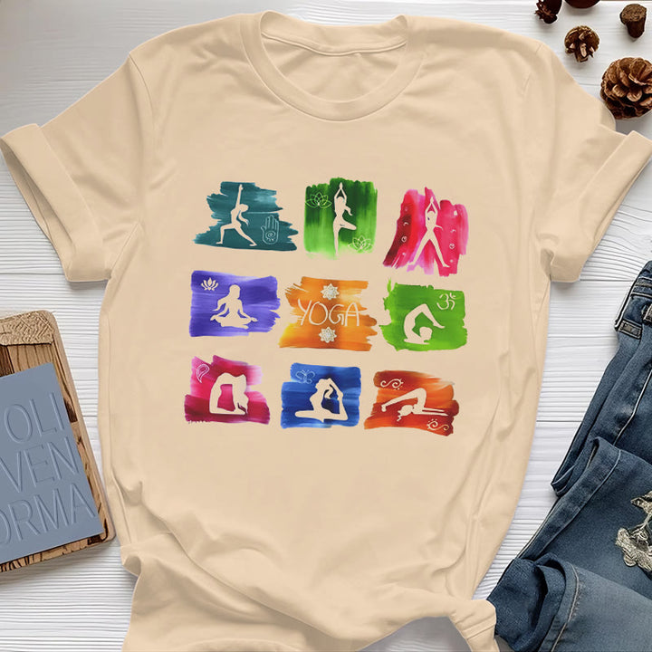 Olivenorma Yoga Poses Colorful Print T-Shirt
