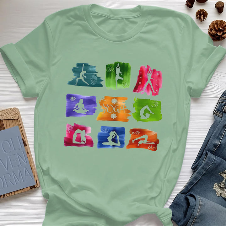 Olivenorma Yoga Poses Colorful Print T-Shirt