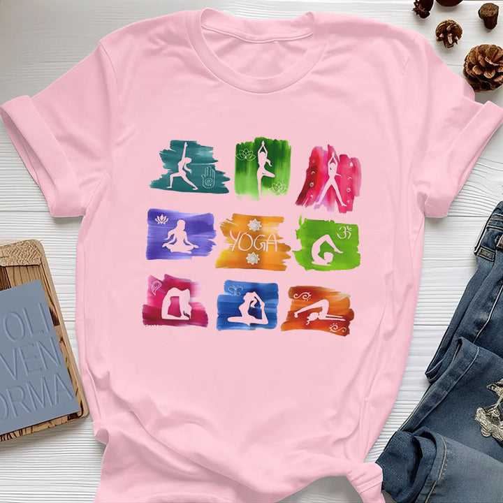 Olivenorma Yoga Poses Colorful Print T-Shirt