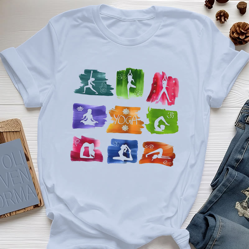 Olivenorma Yoga Poses Colorful Print T-Shirt