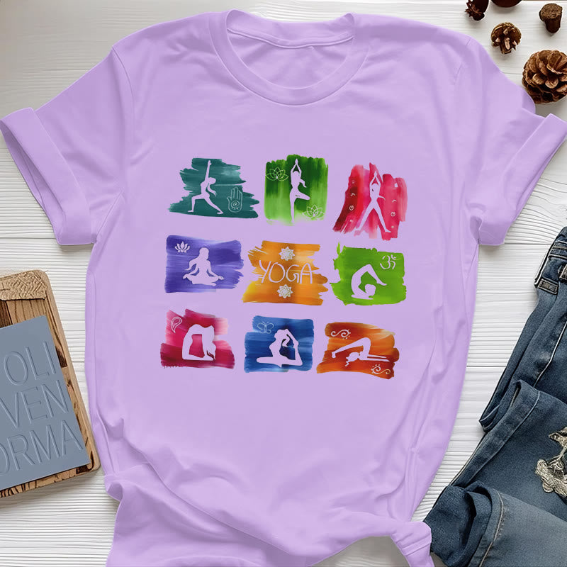 Olivenorma Yoga Poses Colorful Print T-Shirt