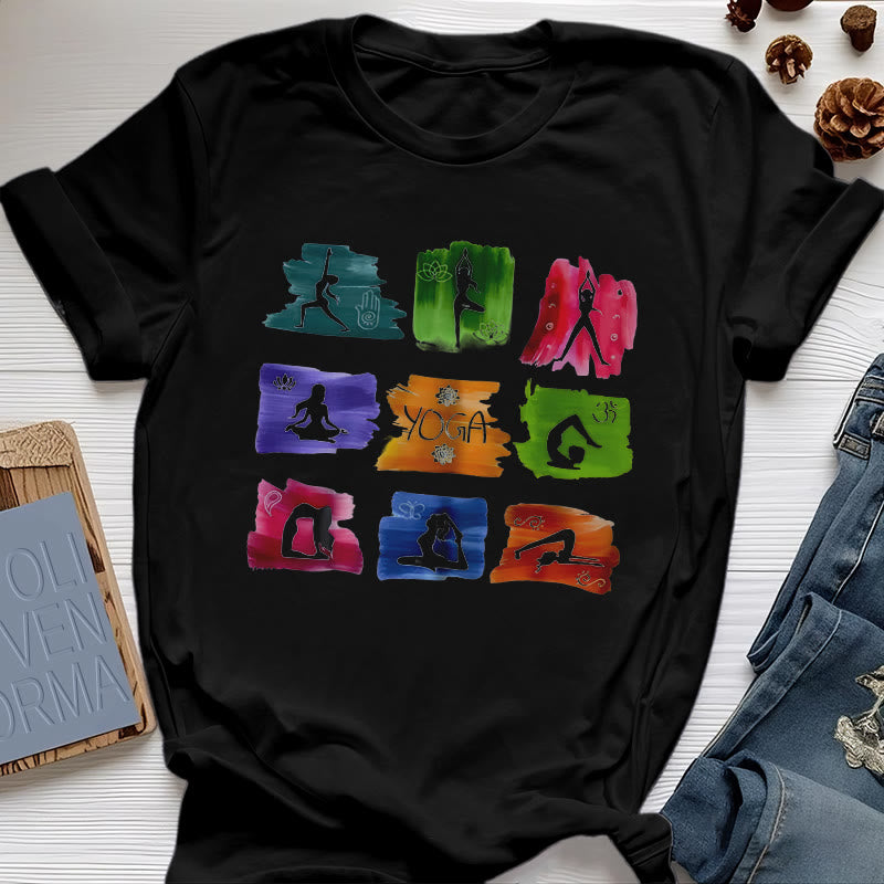Olivenorma Yoga Poses Colorful Print T-Shirt
