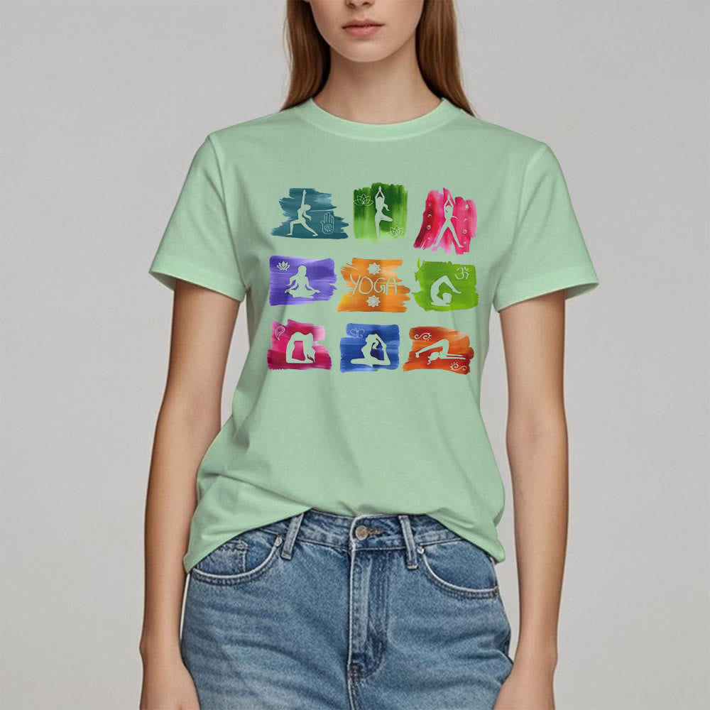 Olivenorma Yoga Poses Colorful Print T-Shirt