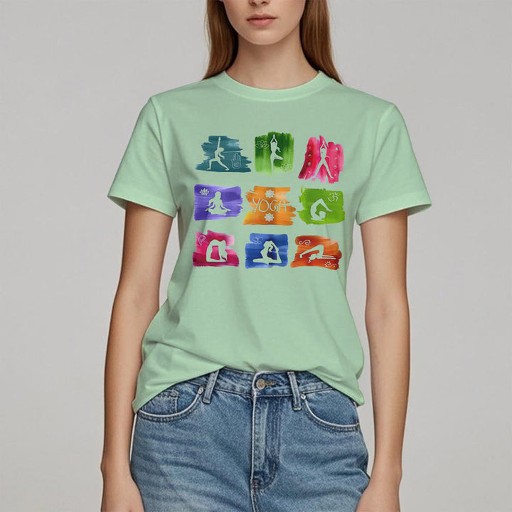 Olivenorma Yoga Poses Colorful Print T-Shirt
