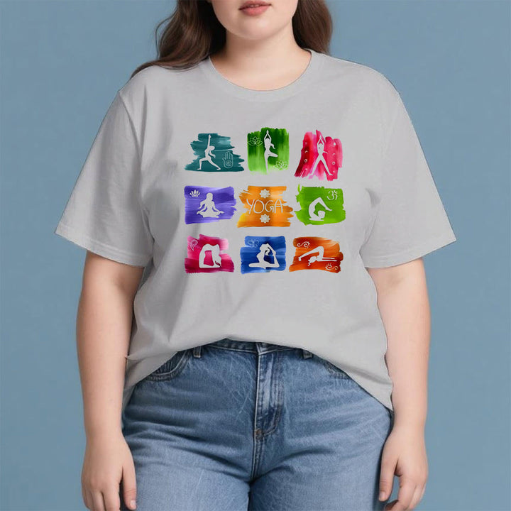 Olivenorma Yoga Poses Colorful Print T-Shirt