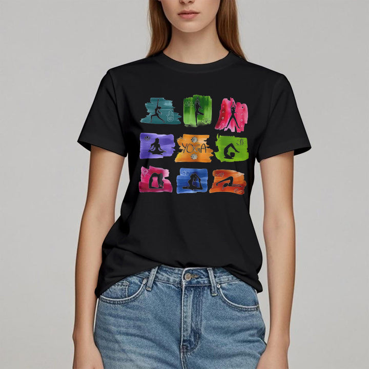 Olivenorma Yoga Poses Colorful Print T-Shirt