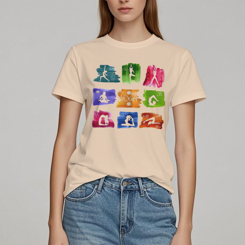 Olivenorma Yoga Poses Colorful Print T-Shirt