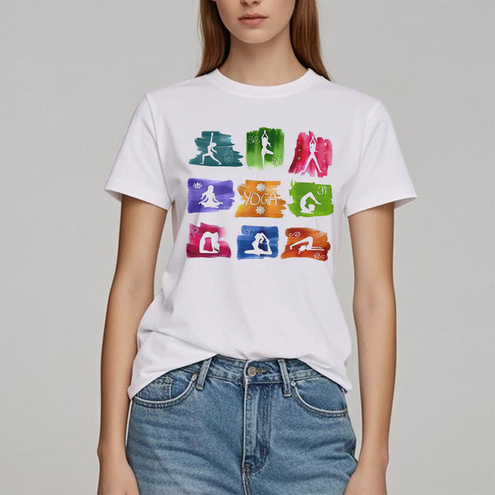 Olivenorma Yoga Poses Colorful Print T-Shirt