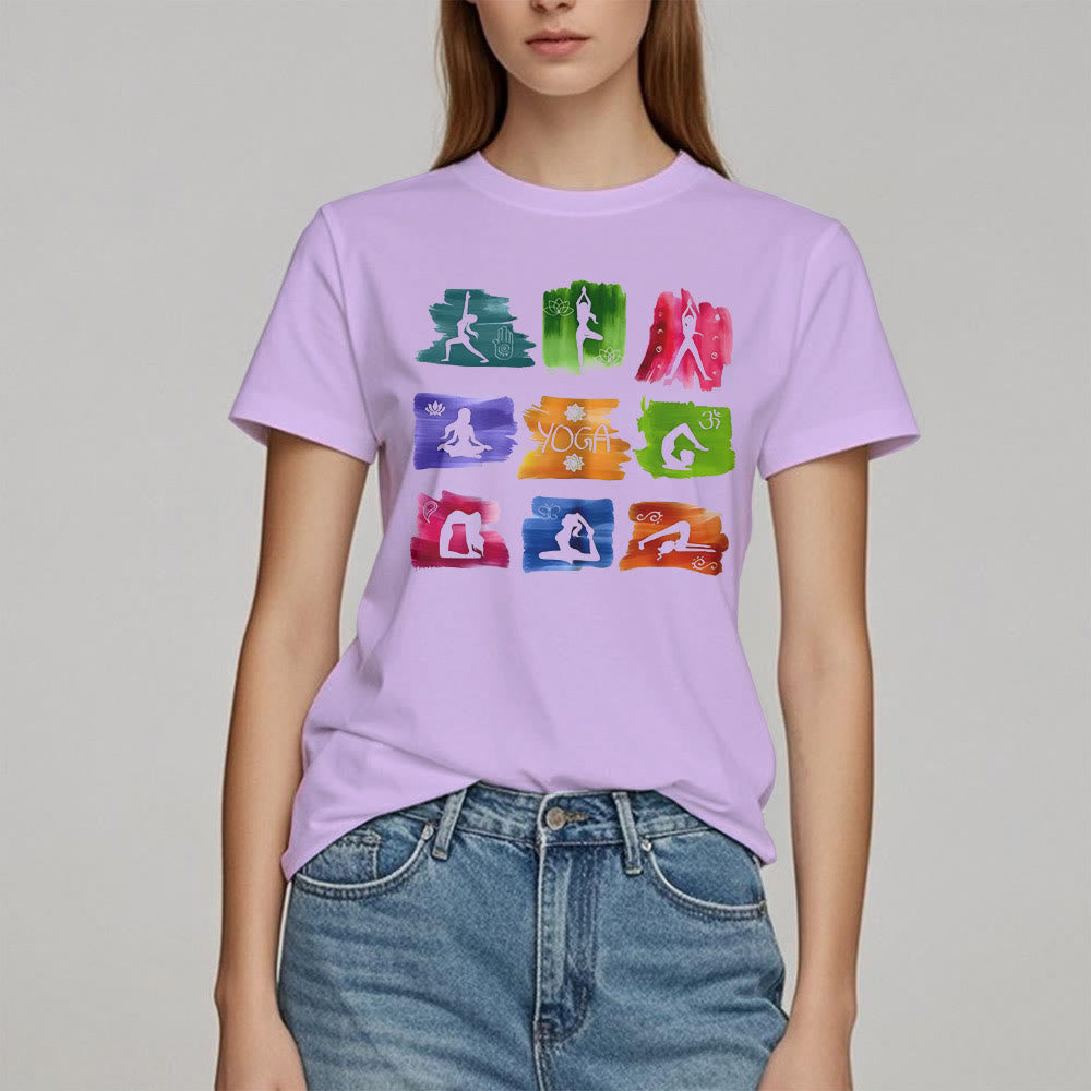 Olivenorma Yoga Poses Colorful Print T-Shirt