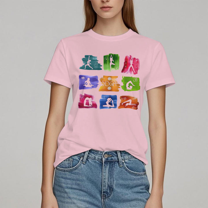 Olivenorma Yoga Poses Colorful Print T-Shirt