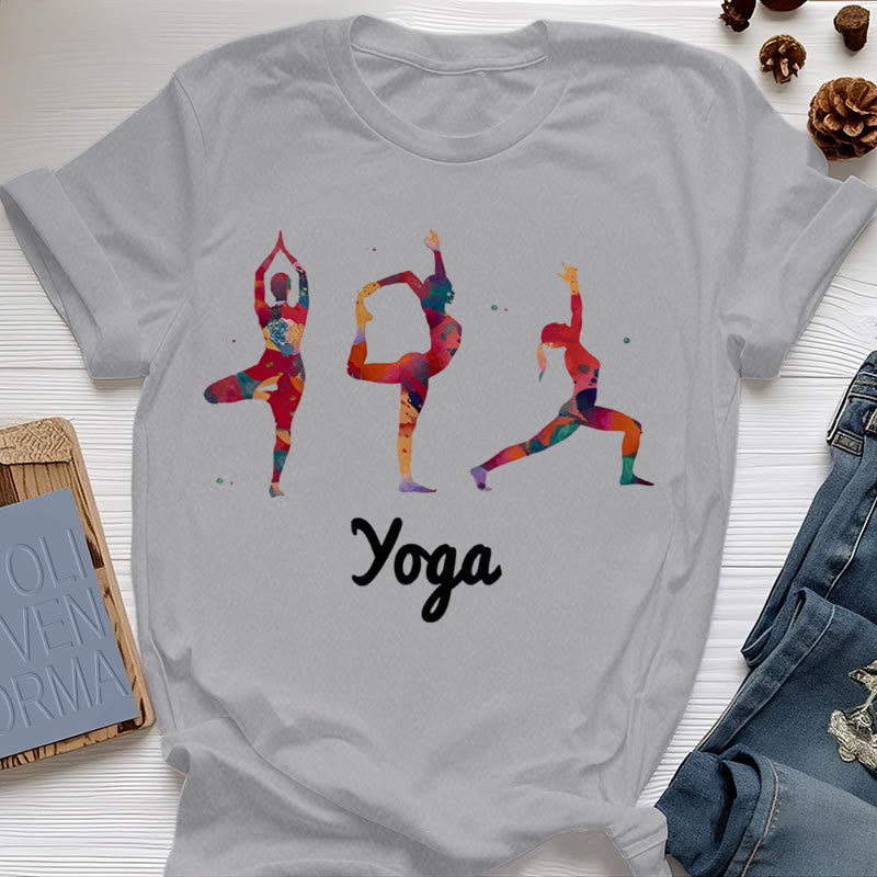 Olivenorma Yoga Poses Colorful Print Women T-Shirt