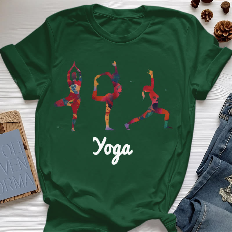 Olivenorma Yoga Poses Colorful Print Women T-Shirt