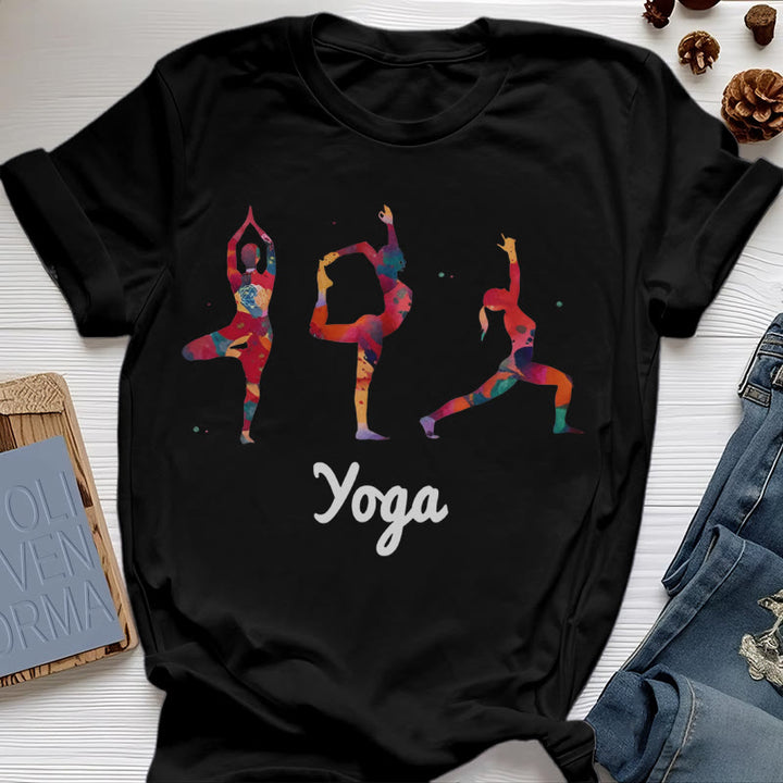 Olivenorma Yoga Poses Colorful Print Women T-Shirt