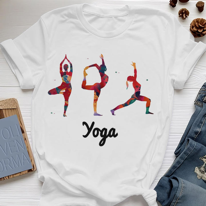 Olivenorma Yoga Poses Colorful Print Women T-Shirt