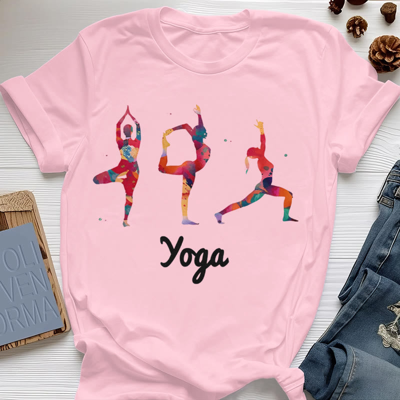 Olivenorma Yoga Poses Colorful Print Women T-Shirt