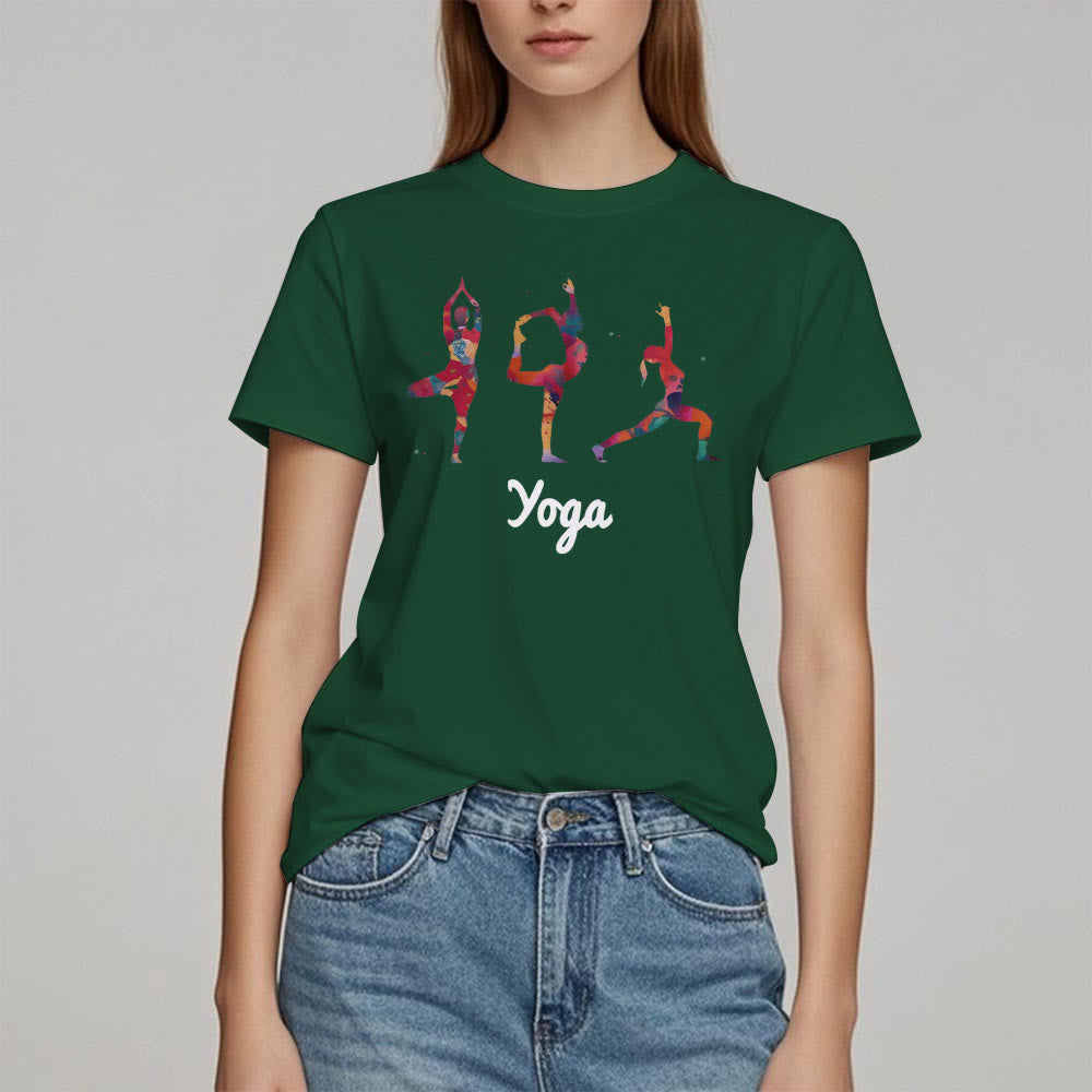 Olivenorma Yoga Poses Colorful Print Women T-Shirt