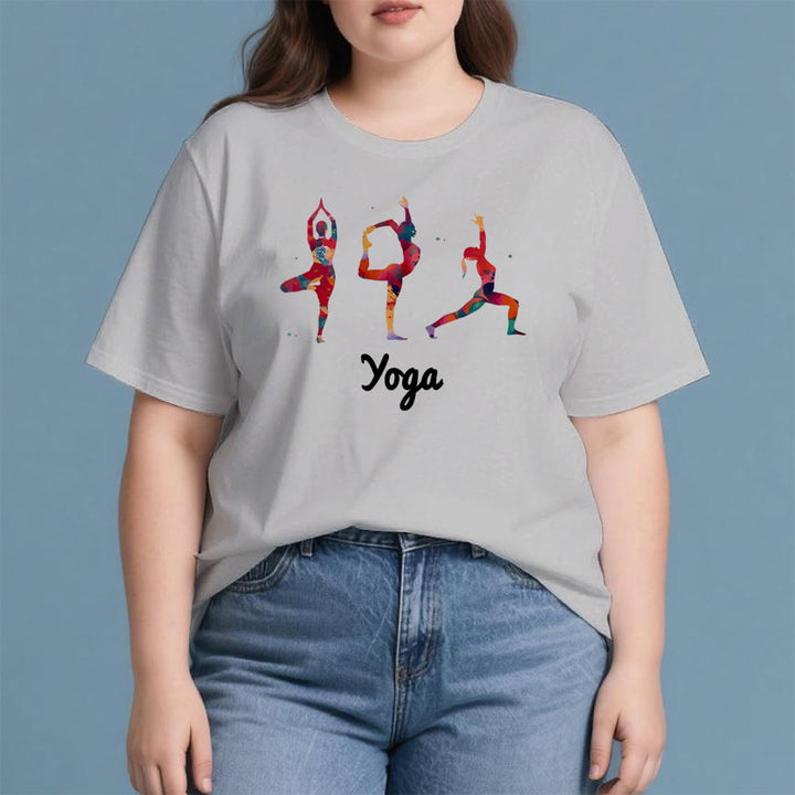 Olivenorma Yoga Poses Colorful Print Women T-Shirt