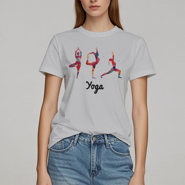 Olivenorma Yoga Poses Colorful Print Women T-Shirt