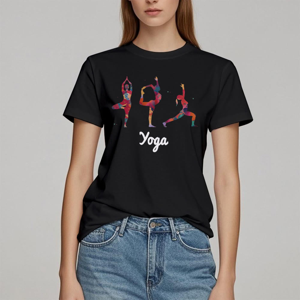 Olivenorma Yoga Poses Colorful Print Women T-Shirt