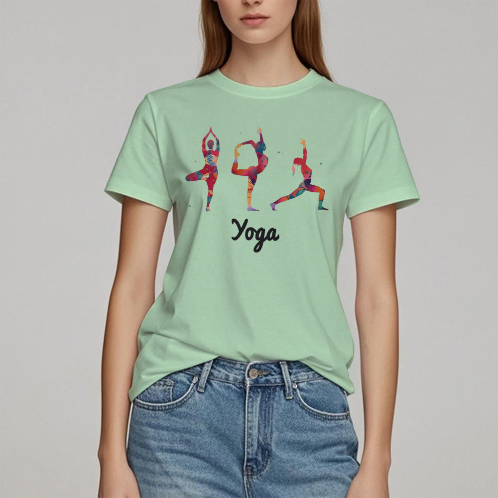 Olivenorma Yoga Poses Colorful Print Women T-Shirt