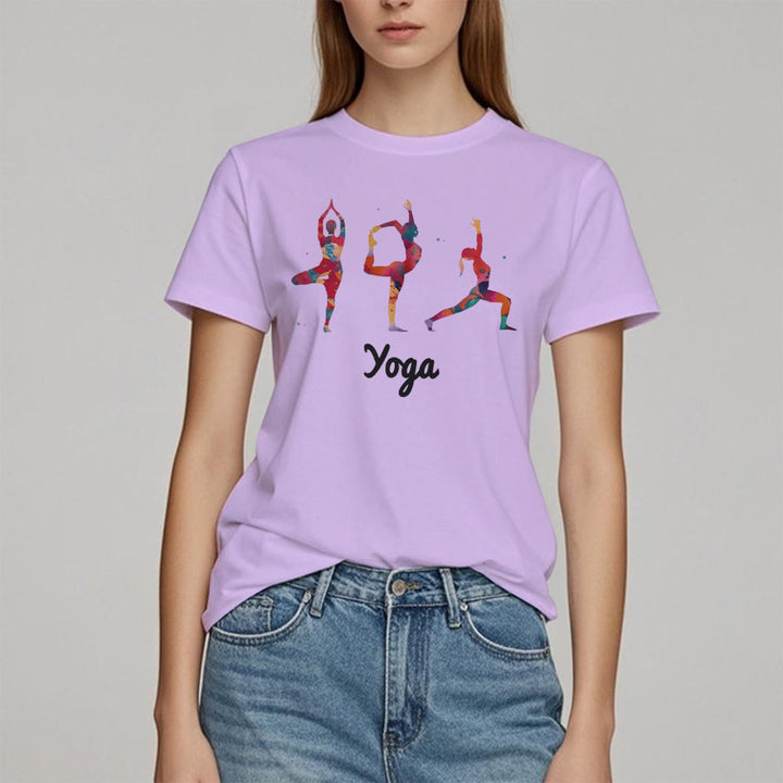 Olivenorma Yoga Poses Colorful Print Women T-Shirt