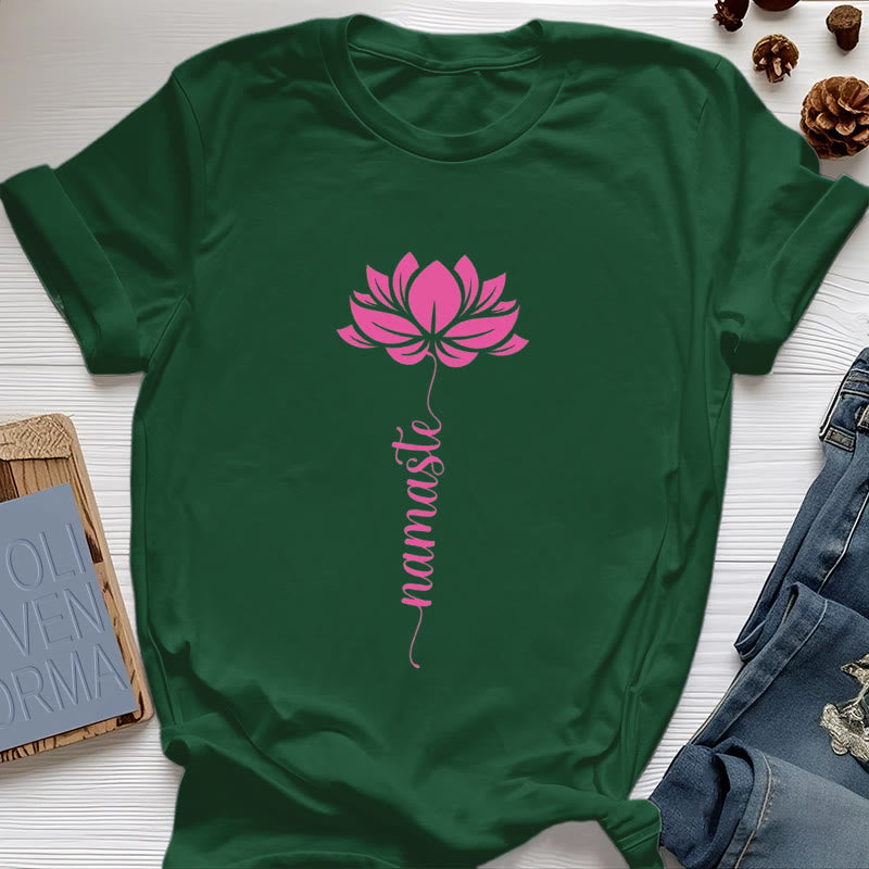 Olivenorma Namaste Lotus Yoga Cotton T-Shirt