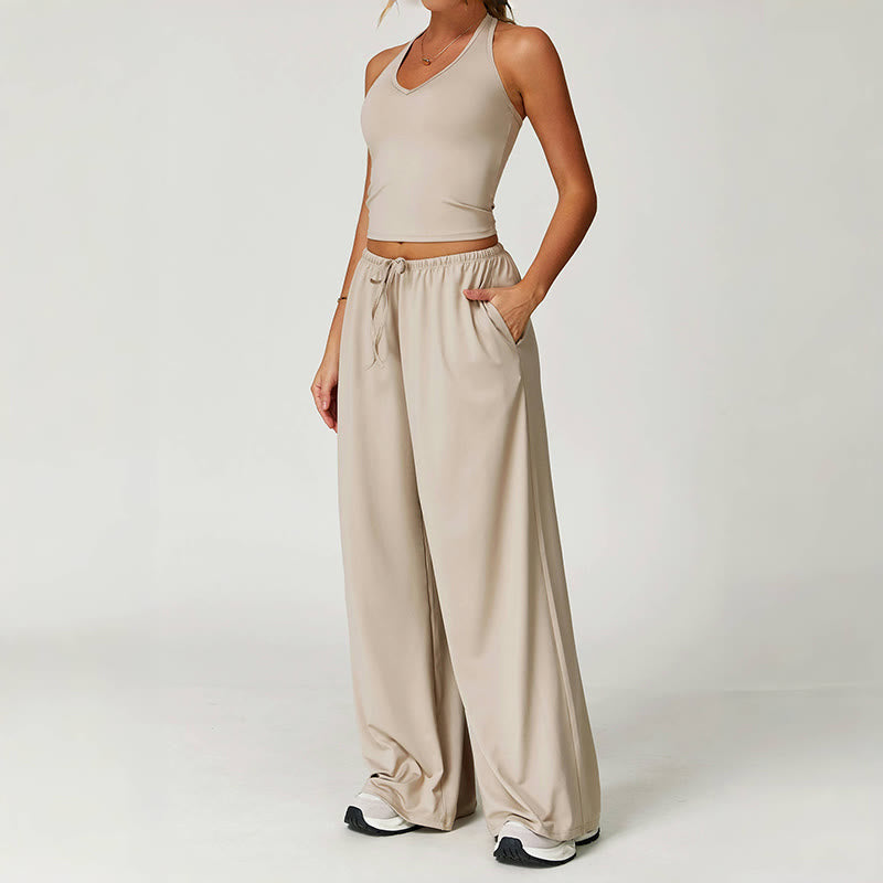 Olivenorma Loose Drawstring Wide-Leg Pants