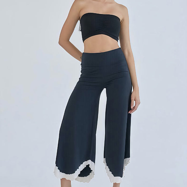 Olivenorma Flowy Cotton Flare Cropped Pants