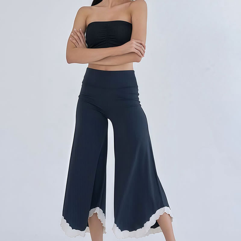 Olivenorma Flowy Cotton Flare Cropped Pants