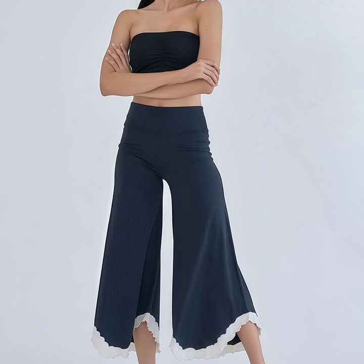 Olivenorma Flowy Cotton Flare Cropped Pants