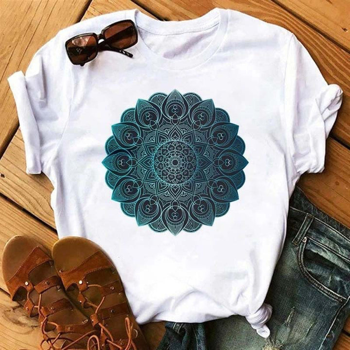 Olivenorma Cotton Colorful Geometric Print White T-Shirt