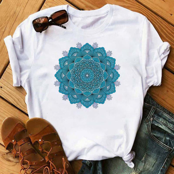 Olivenorma Cotton Colorful Geometric Print White T-Shirt