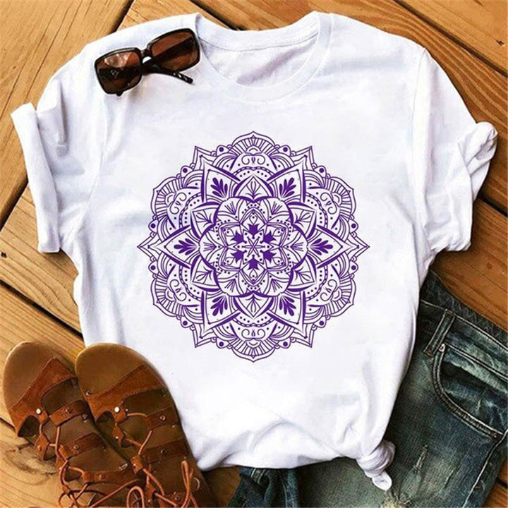 Olivenorma Cotton Colorful Geometric Print White T-Shirt