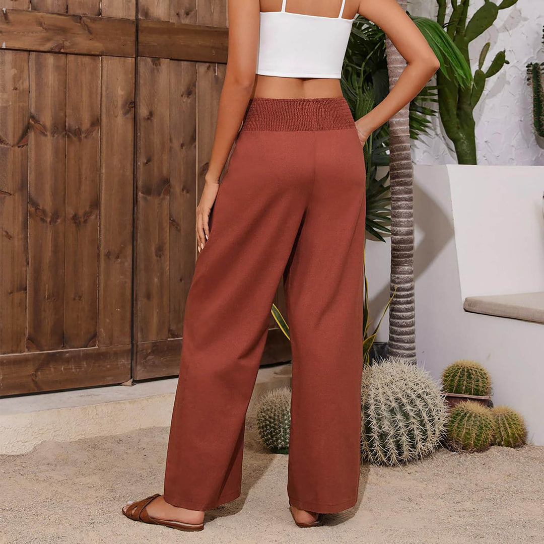 Olivenorma Plain Color Wide Leg High Waist Loose Fit Women's Lounge Pants with Pockets - image 18