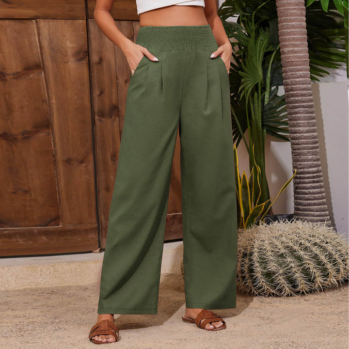 Olivenorma Plain Color Wide Leg High Waist Loose Fit Women's Lounge Pants with Pockets - Green - XXL - image 22